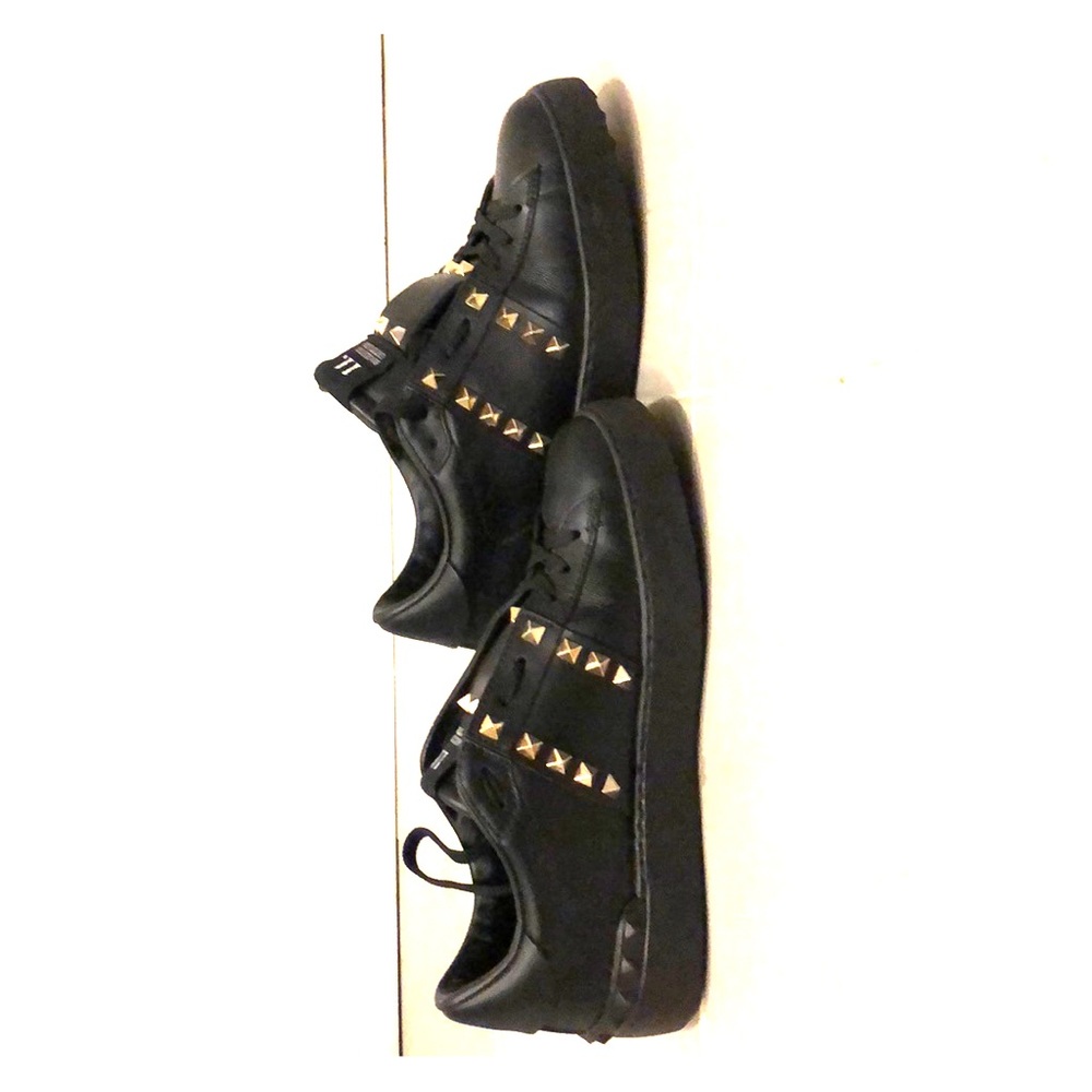 Valentino- Black Leather sneakers with gold studs